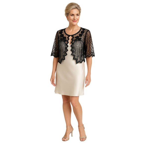 Black Sequin OS Beaded Sheer Capelet Shawl NWT - Picture 4 of 13